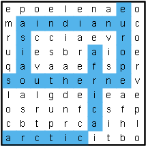 Oceans and Continents word search